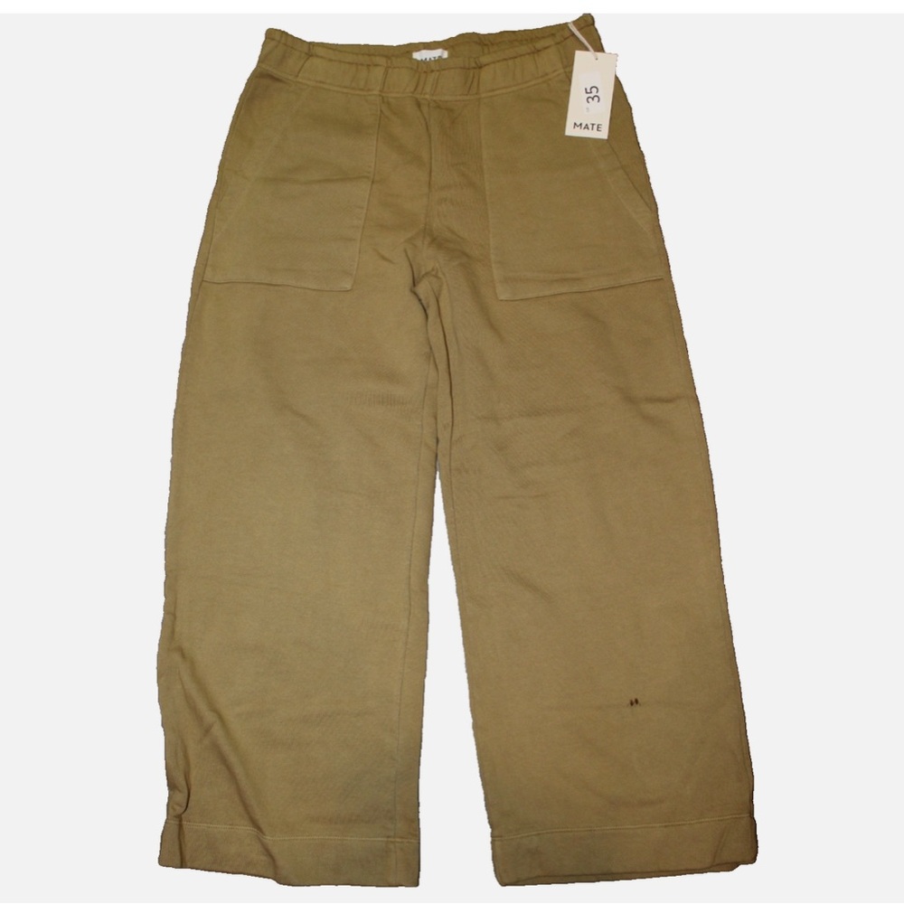 MATE THE LABEL ORGANIC COTTON FLEECE POCKET WIDE LEG SWEATPANTS GREEN SZ L